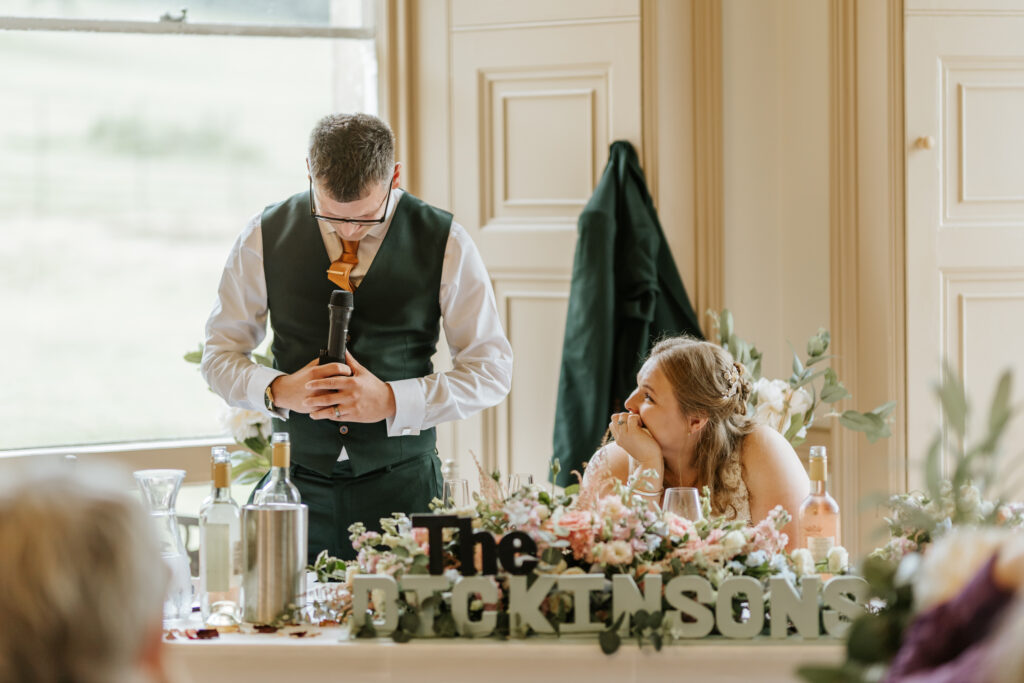 Speeches at Crowcombe Court during a summer wedding in Somerset, captured by a Crowcombe Court wedding photographer.