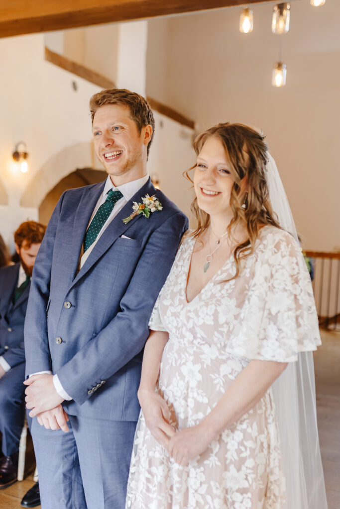 Hannah and Ben's ceremony aisle in The Watermill at Priston Mill near Bath