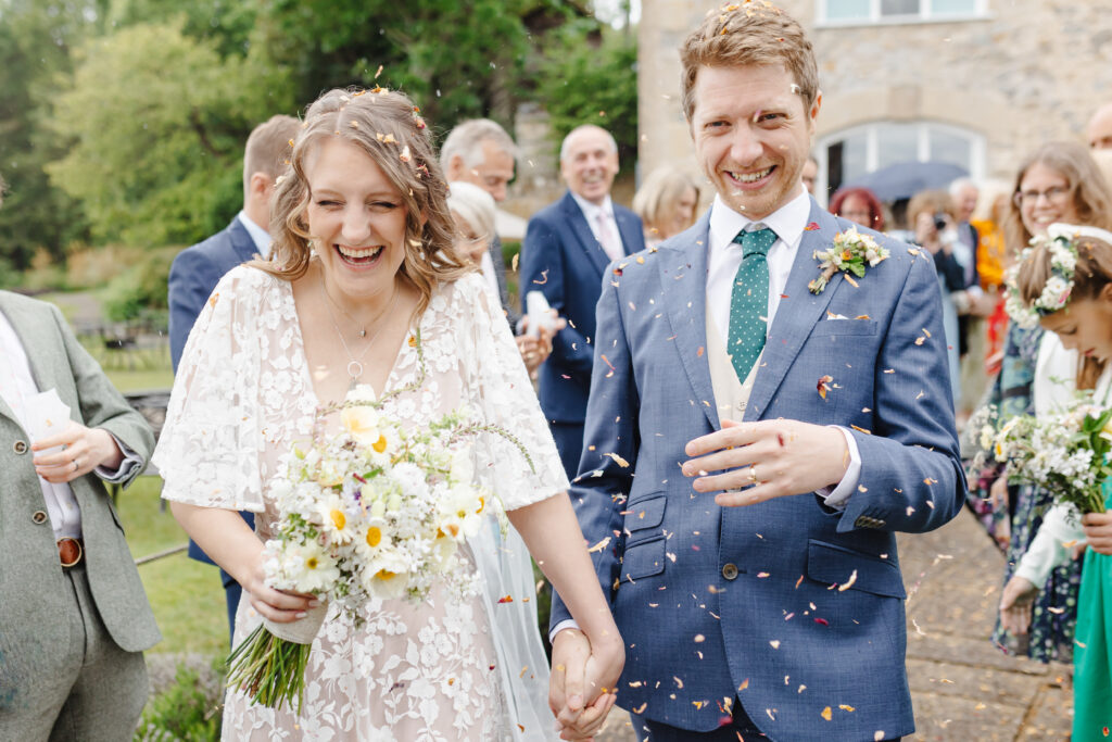 Hannah and Ben's confetti aisle at Priston Mill near Bath