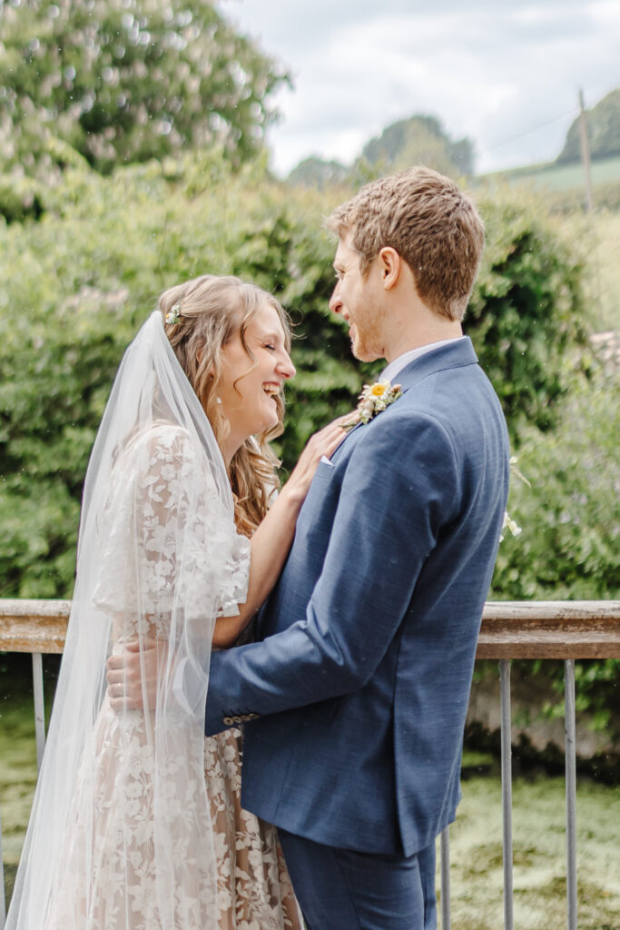 Couple portraits on the balcony at Priston Mill near Bath