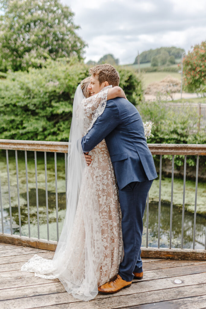 Couple portraits on the balcony at Priston Mill near Bath