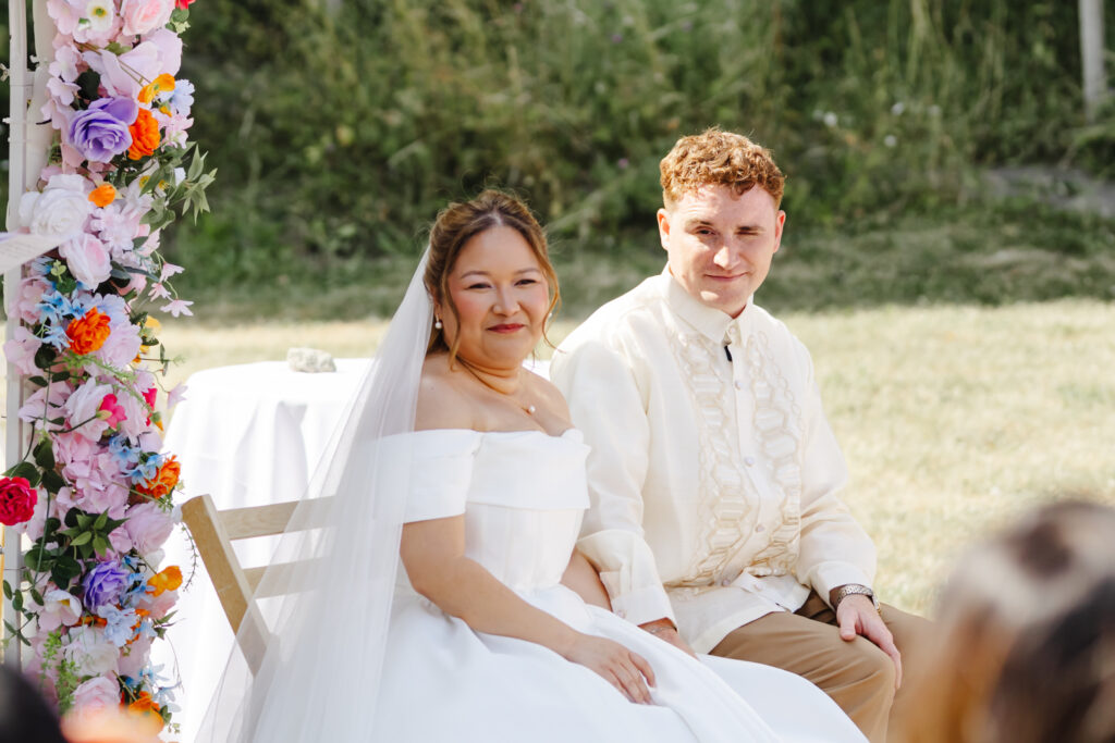 Couple at their outdoor ceremony at Priston Mill near Bath