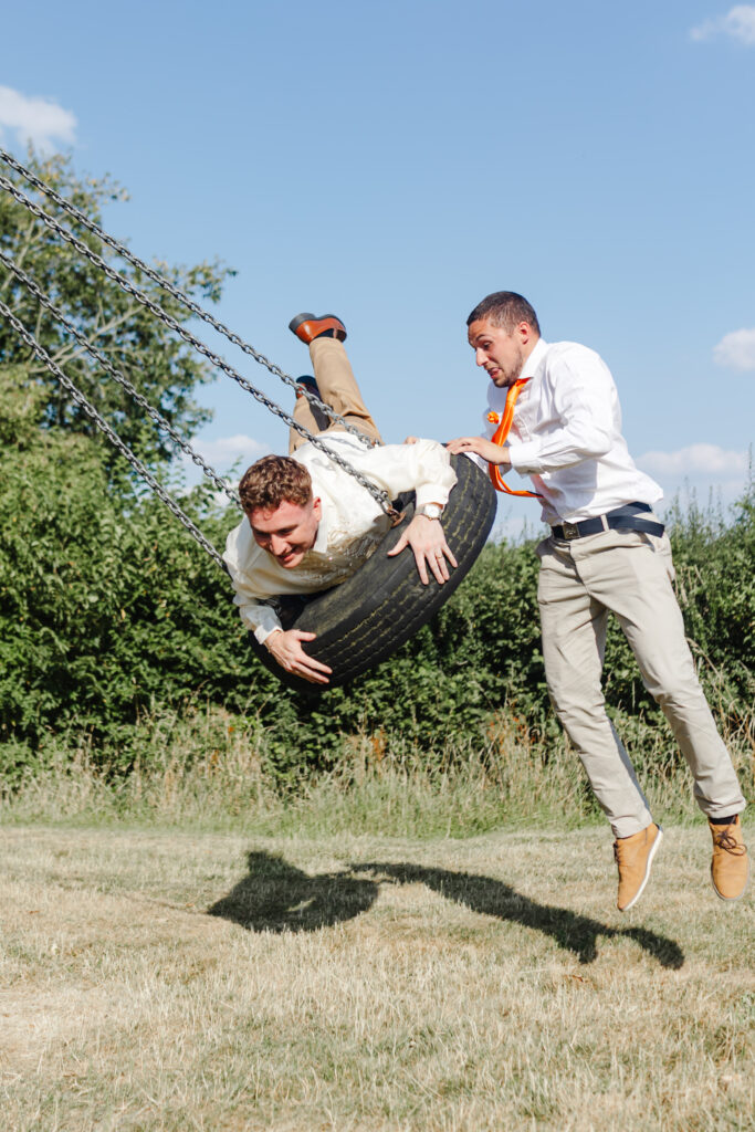 Groom on the swing at Priston Mill near Bath