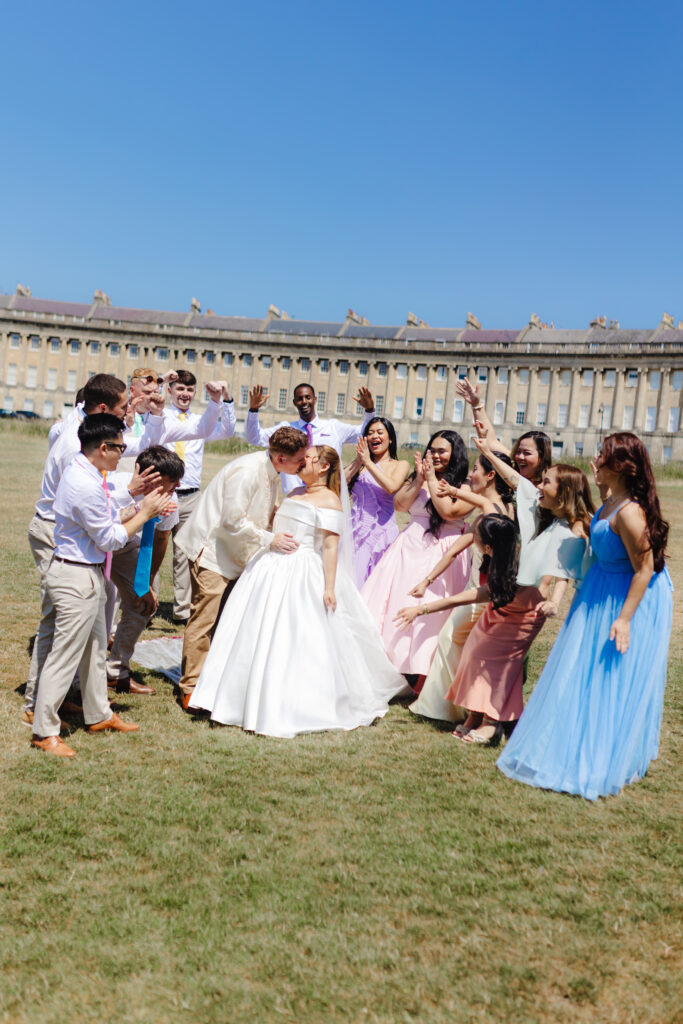 Bridal party at the Royal Crescent in Bath