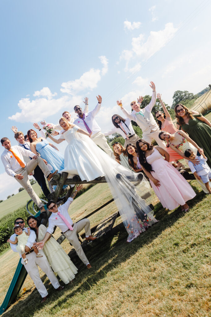 Fun Bridal party photo at Priston Mill near Bath
